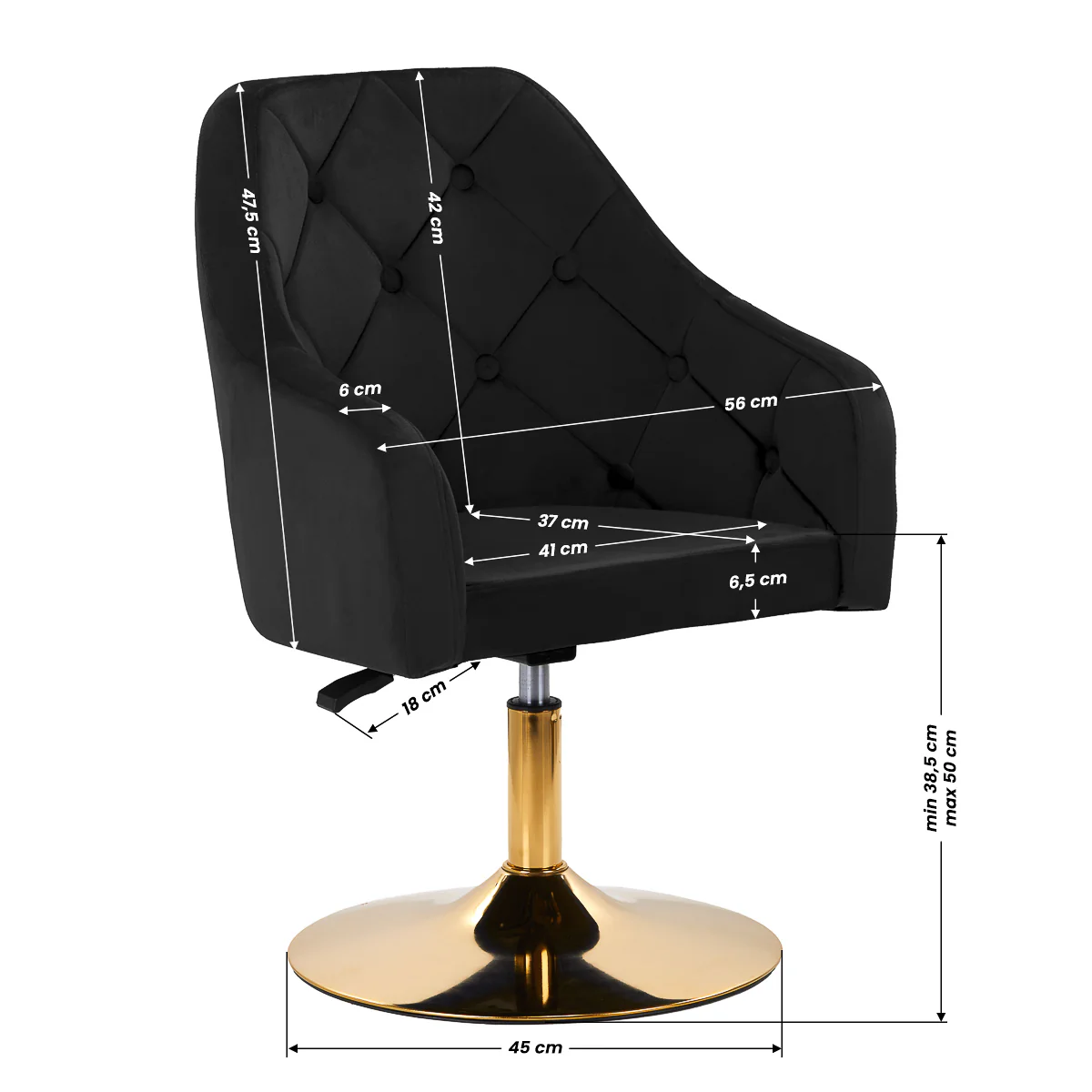 4Rico Swivel Chair QS-BL14G Black - Image 5