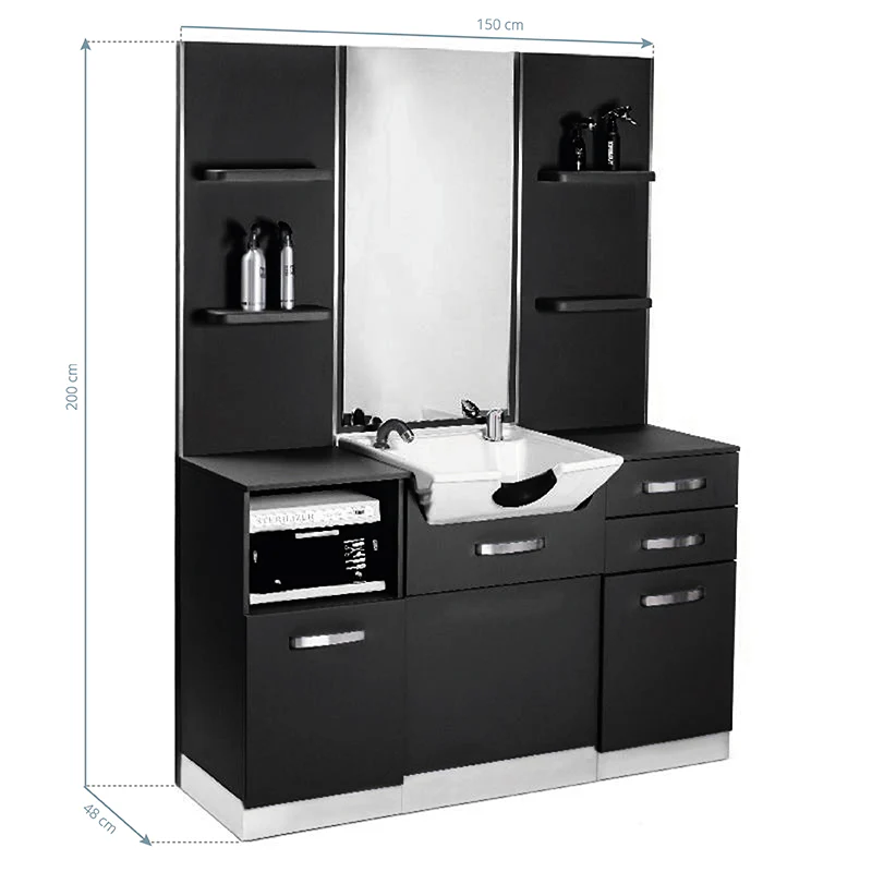 Gabbiano B085 Barber Console with Wash Basin Black - Image 2