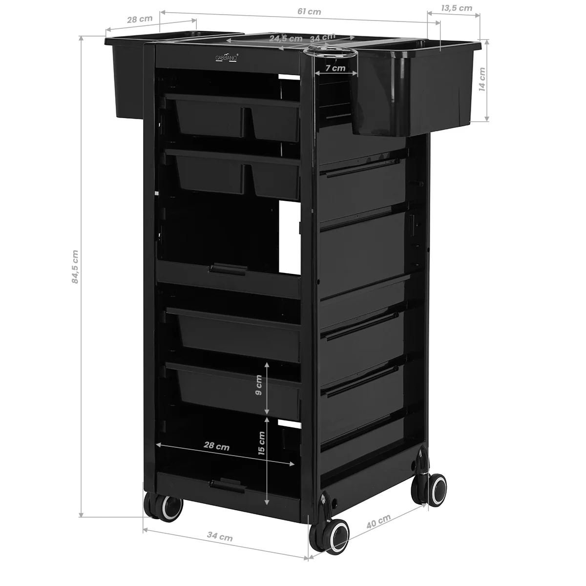 Gabbiano Hairdresser's Trolley 68A Black - Image 7
