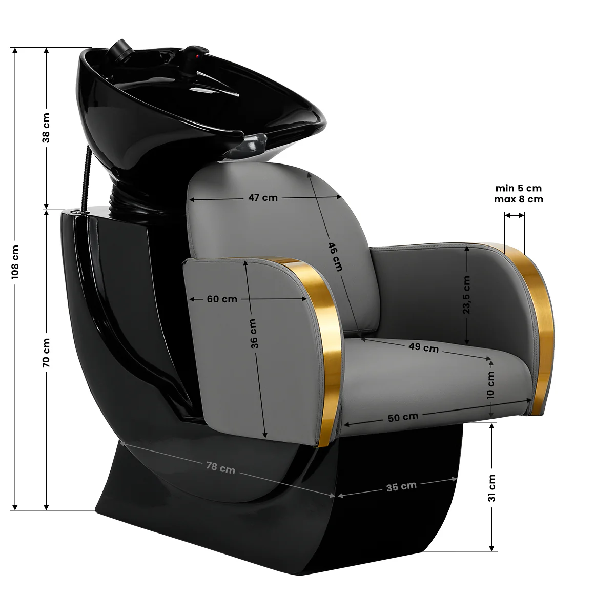Gabbiano Hairdressing Backwash Unit Malaga Gold & Grey - Image 5