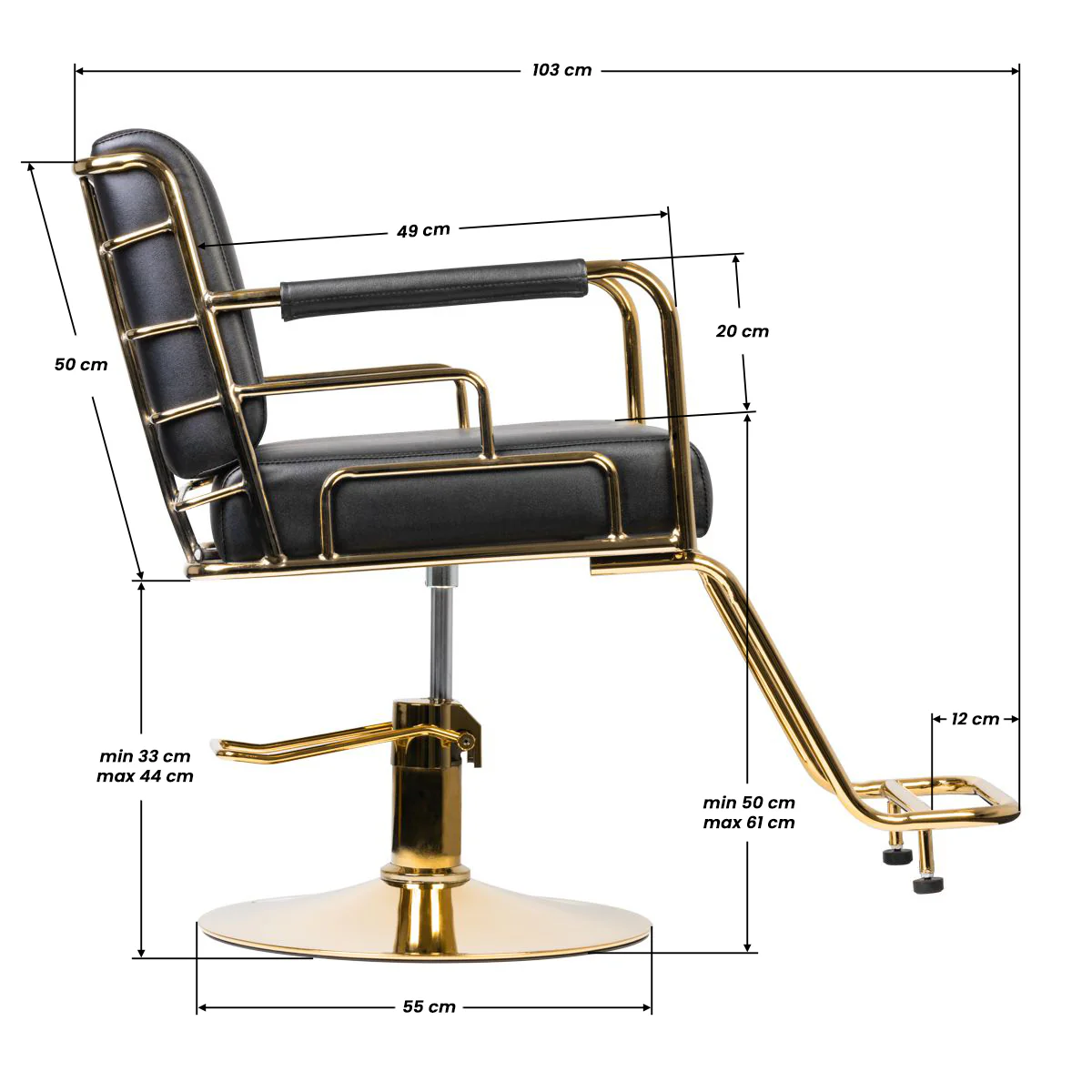 GABBIANO HAIRDRESSING CHAIR PRATO GOLD - BLACK - Image 3
