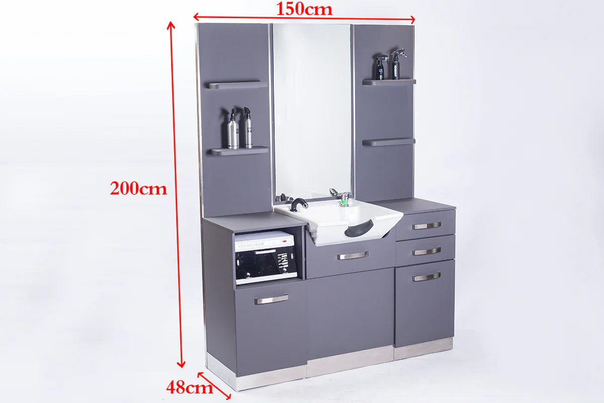 Gabbiano Hairdressing Console with Wash Basin B085 Grey - Image 2