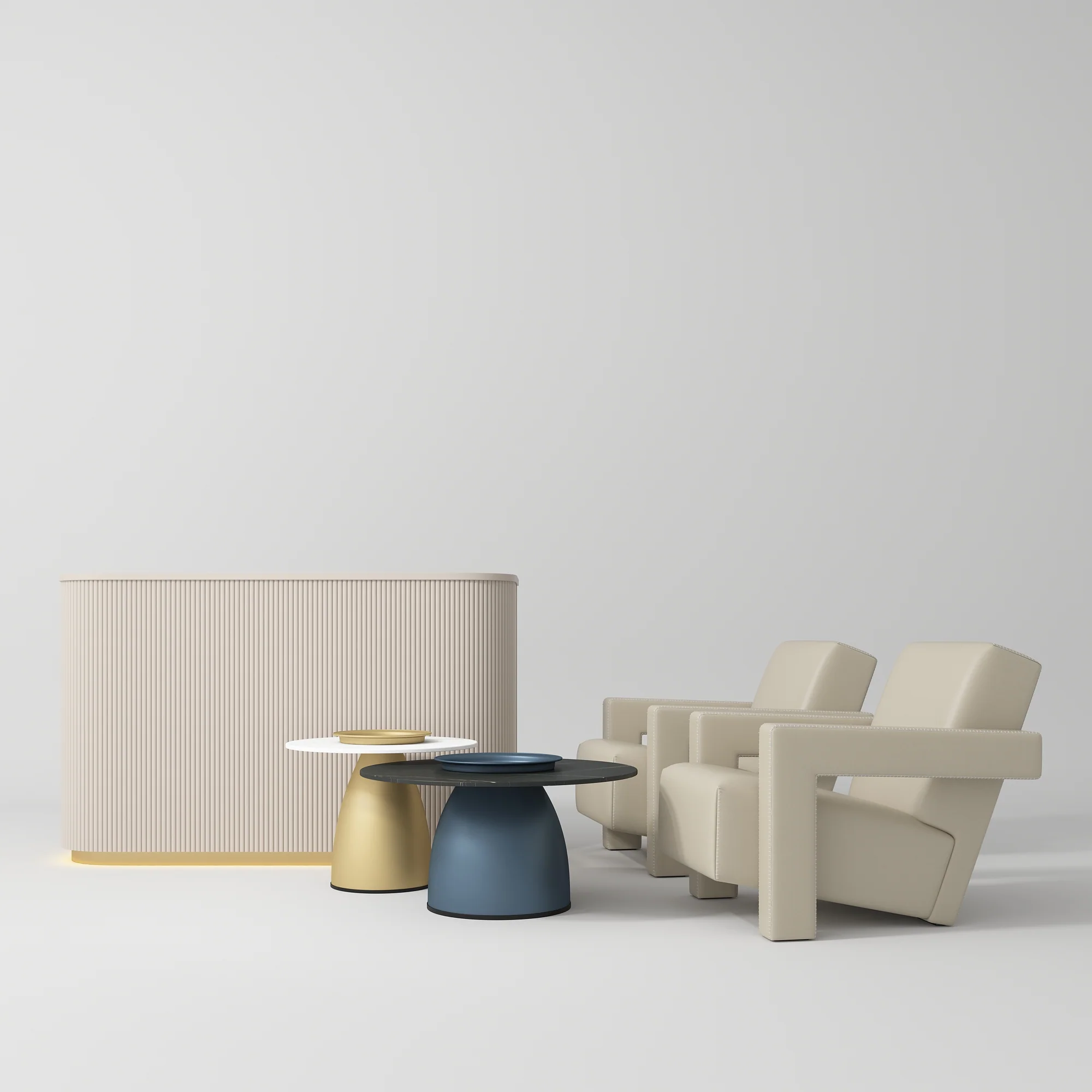 Manufakturo Complete Set 01 Reception Area for Luxury Salon Waiting Area Light Brown