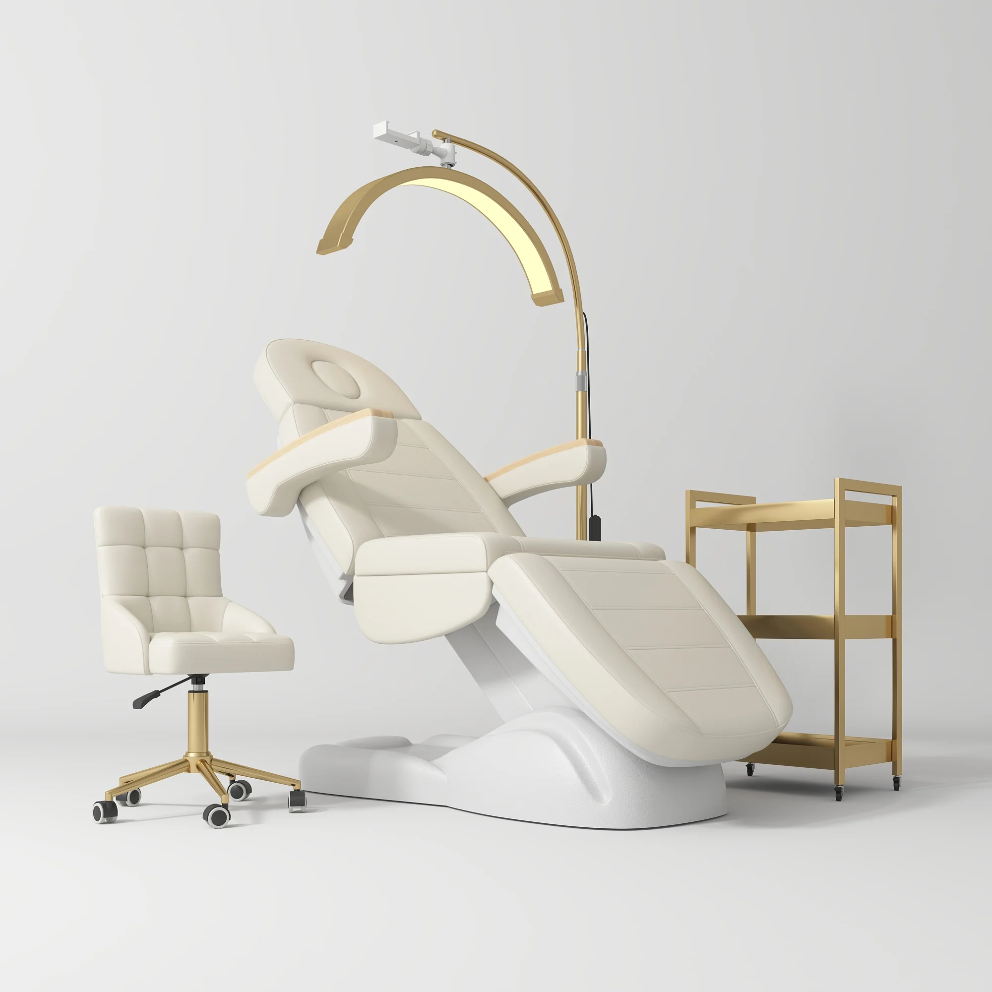 Manufakturo Grace Creamy The Complete Salon Set - Beauty Bed, Chair, Moonlight & Trolley