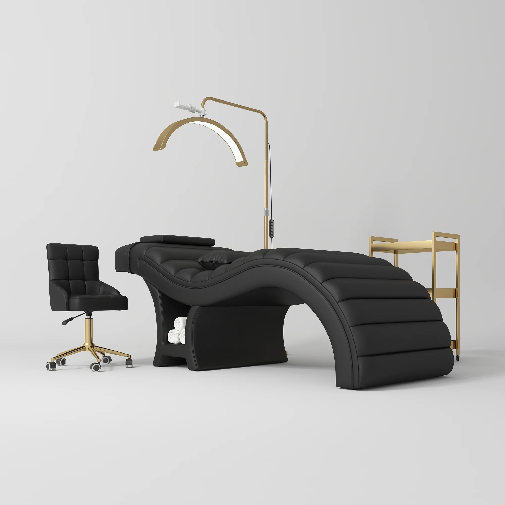 Manufakturo Luxe Black Complete Salon Set - Lash Beauty Bed, Chair, Moonlight & Trolley