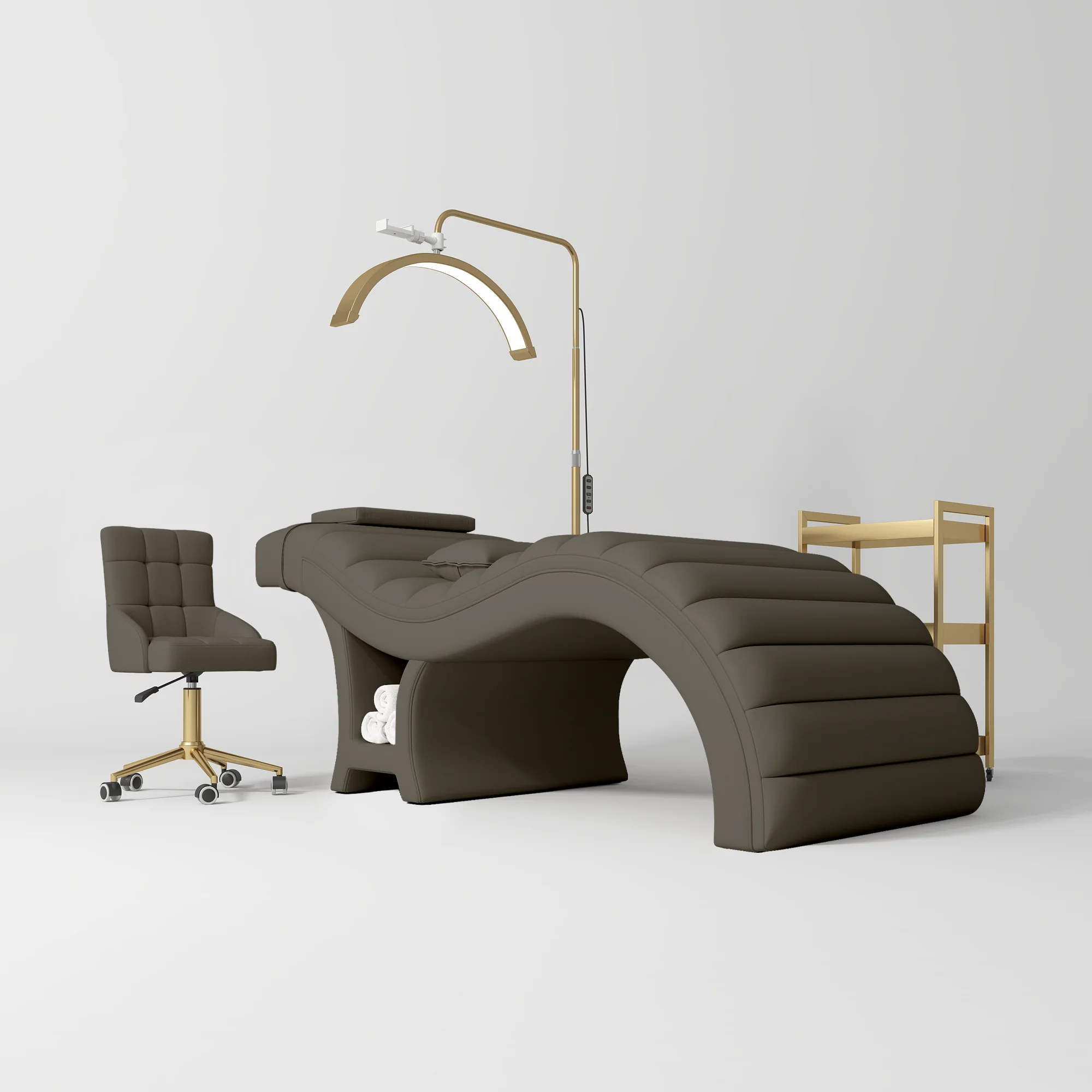 Manufakturo Luxe Cocoa Mocha Complete Salon Set - Lash Beauty Bed, Chair, Moonlight & Trolley