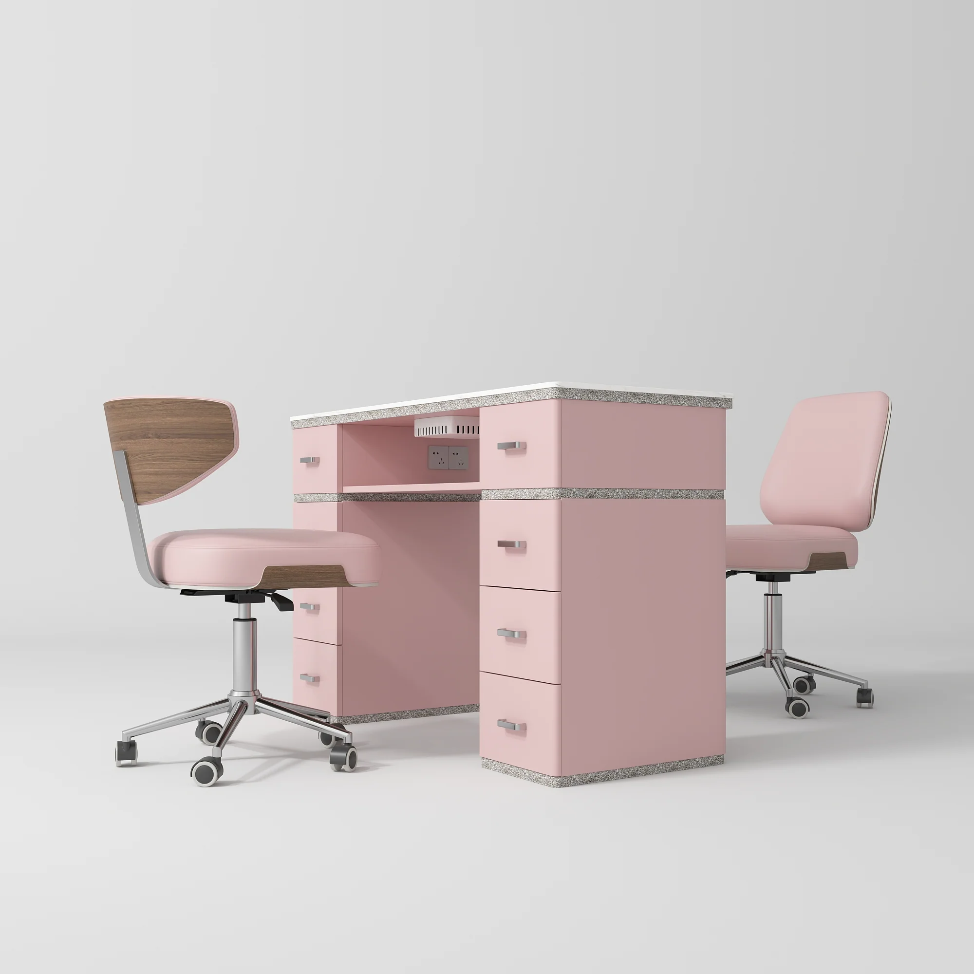 Manufakturo Manicure Crystal Touch Set - Table with Absorber & Two Chairs Bare Blush