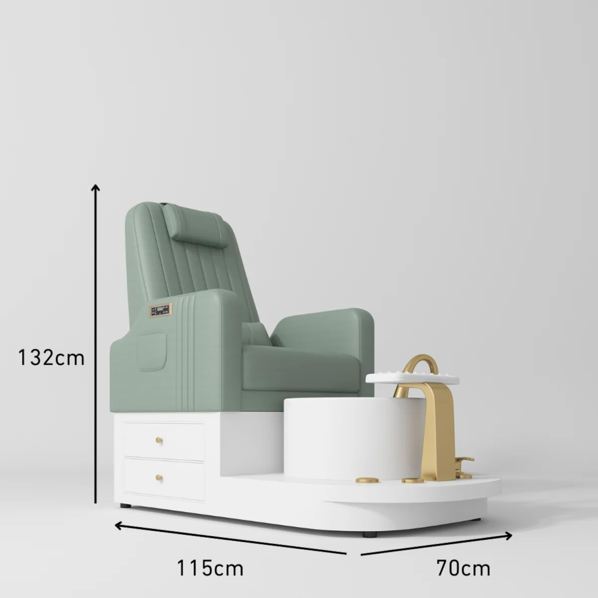 Manufakturo Noémie Olive Luxury Electric Pedicure Chair – Massage Backrest, Gold Tap, USB-C, Ceramic Basin - Image 2