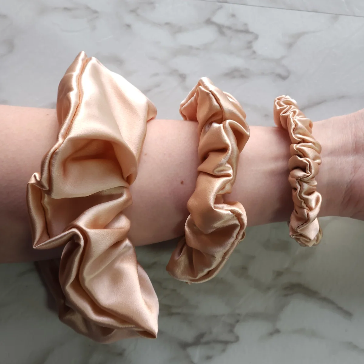 Roxie Collection Luxe 100% Mulberry Silk 30 Momme Scrunchie Beige - Image 2
