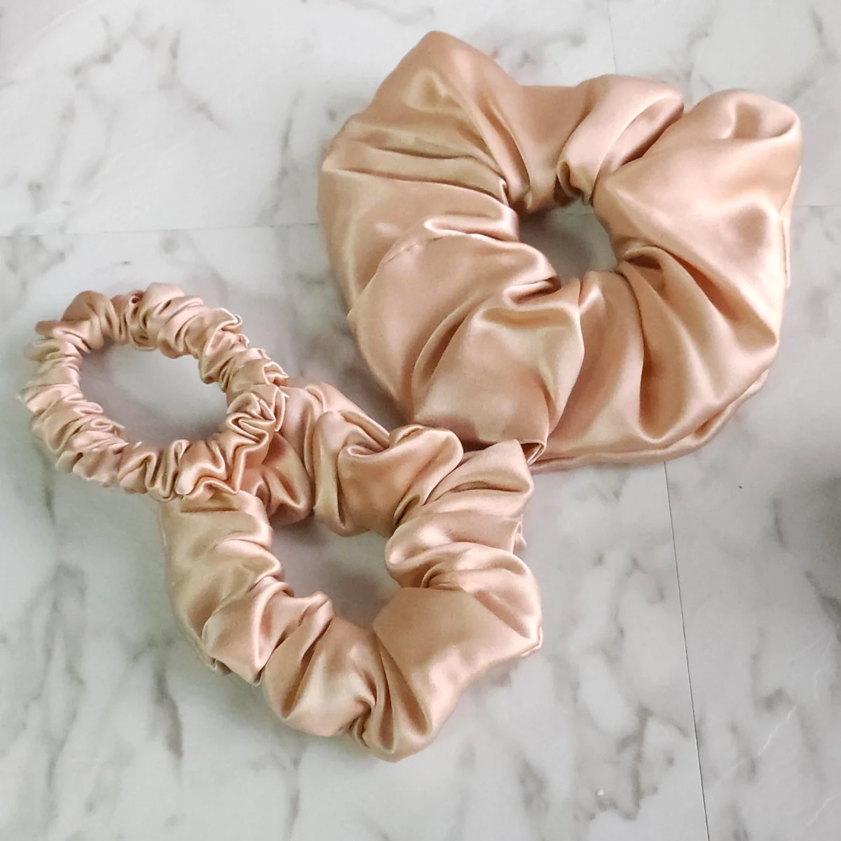 Roxie Collection Luxe 100% Mulberry Silk 30 Momme Scrunchie Beige - Image 3