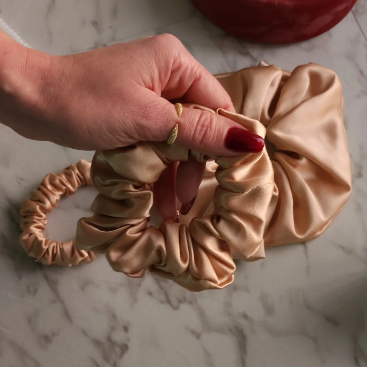 Roxie Collection Luxe 100% Mulberry Silk 30 Momme Scrunchie Beige - Image 4